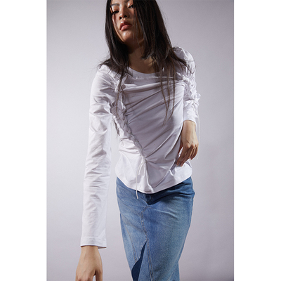 白色宽松纯棉长袖T恤打底衫上衣