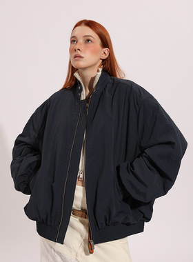 NEANT AW22 S2 大廓形深蓝尼龙飞行员立领夹克
