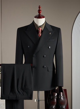 【TGH】英伦风双排扣西装男套装商务休闲正装新郎结婚西服TZ2612
