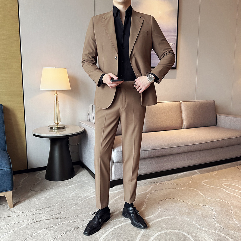 春夏款英伦风修身青年西服套装