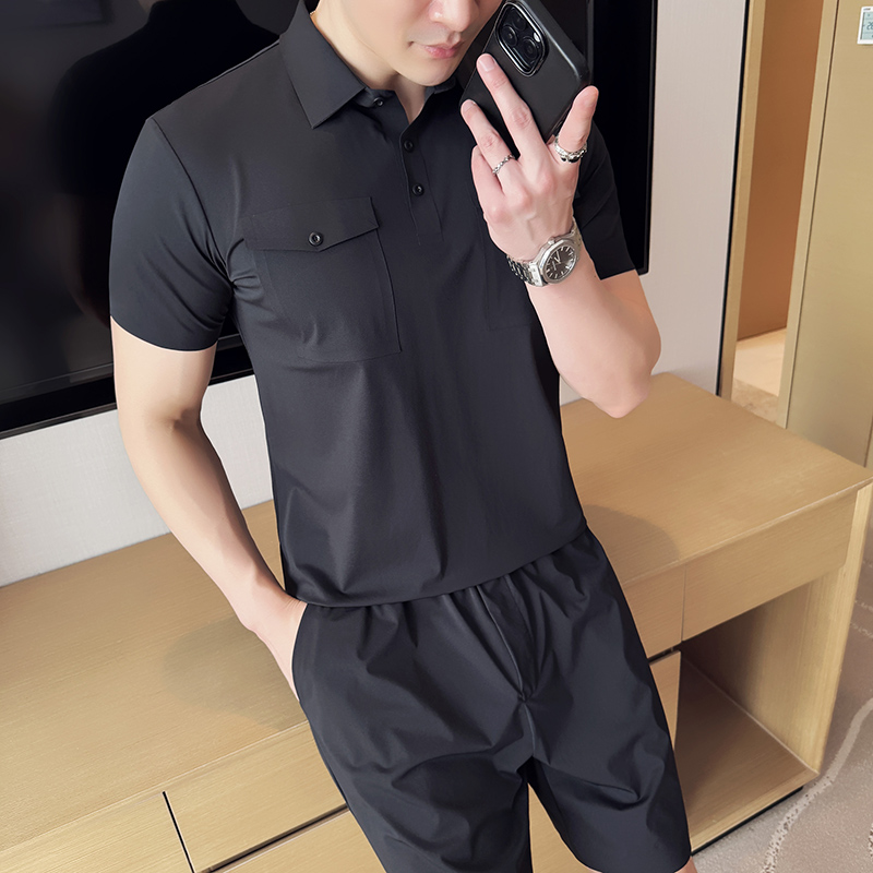 【TGH】男士2025新款夏商务套装高级感冰丝薄款短袖短裤男装一套