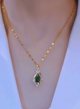 复古祖母绿坠子钛钢项链小众轻奢网红2025新款爆款高级锁骨链配饰