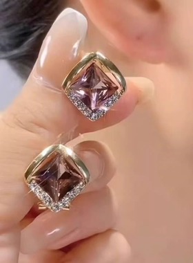 耳钉女气质紫色方形几何耳环小众2026爆款高级感轻奢精致简约耳饰