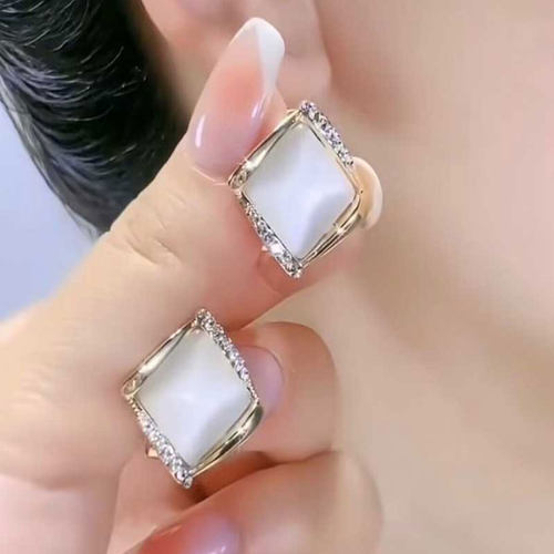 网红女四方猫眼石银针耳钉女