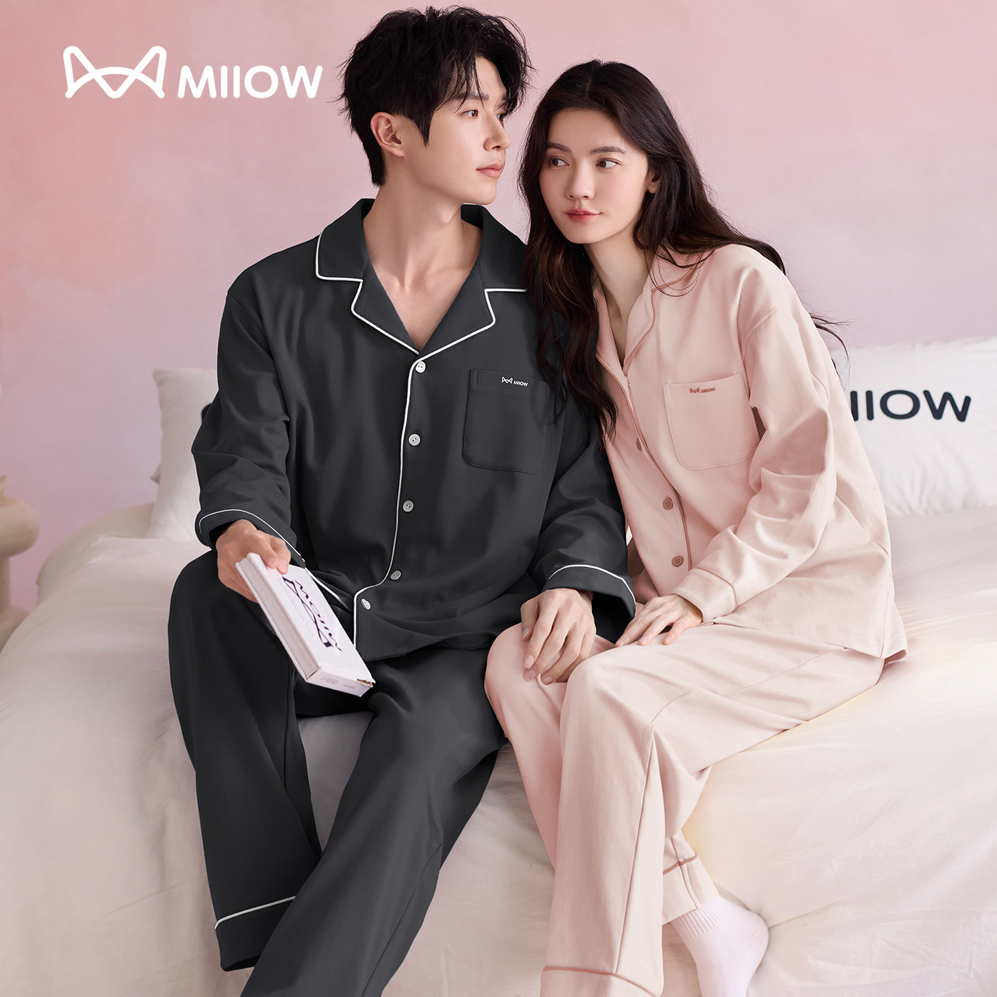 婵之云猫人同款情侣睡衣男女士春秋款纯棉长袖加大码休闲套装