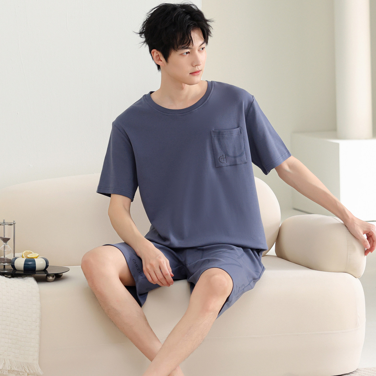 婵之云7抗菌纯棉短袖短裤睡衣男夏2026新款100%全棉家居服可外穿