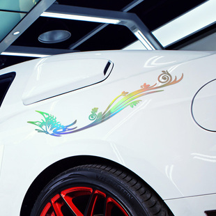 车贴创意划痕遮挡贴纸 改装 汽车车身装 饰反光镭射蝴蝶贴画灯眉个性