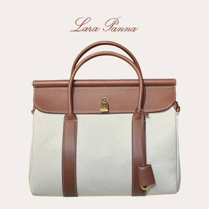 低调奢华LP进口真皮拼帆布包包 Loom bag L32大容量手提女大包包