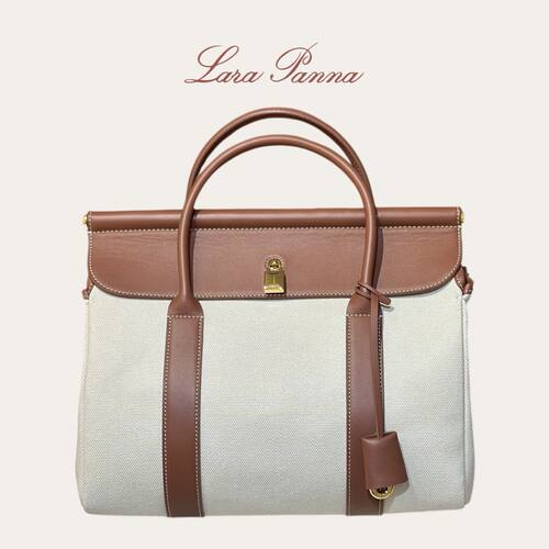 低调奢华LP进口真皮拼帆布包包 Loom bag L32大容量手提女大包包