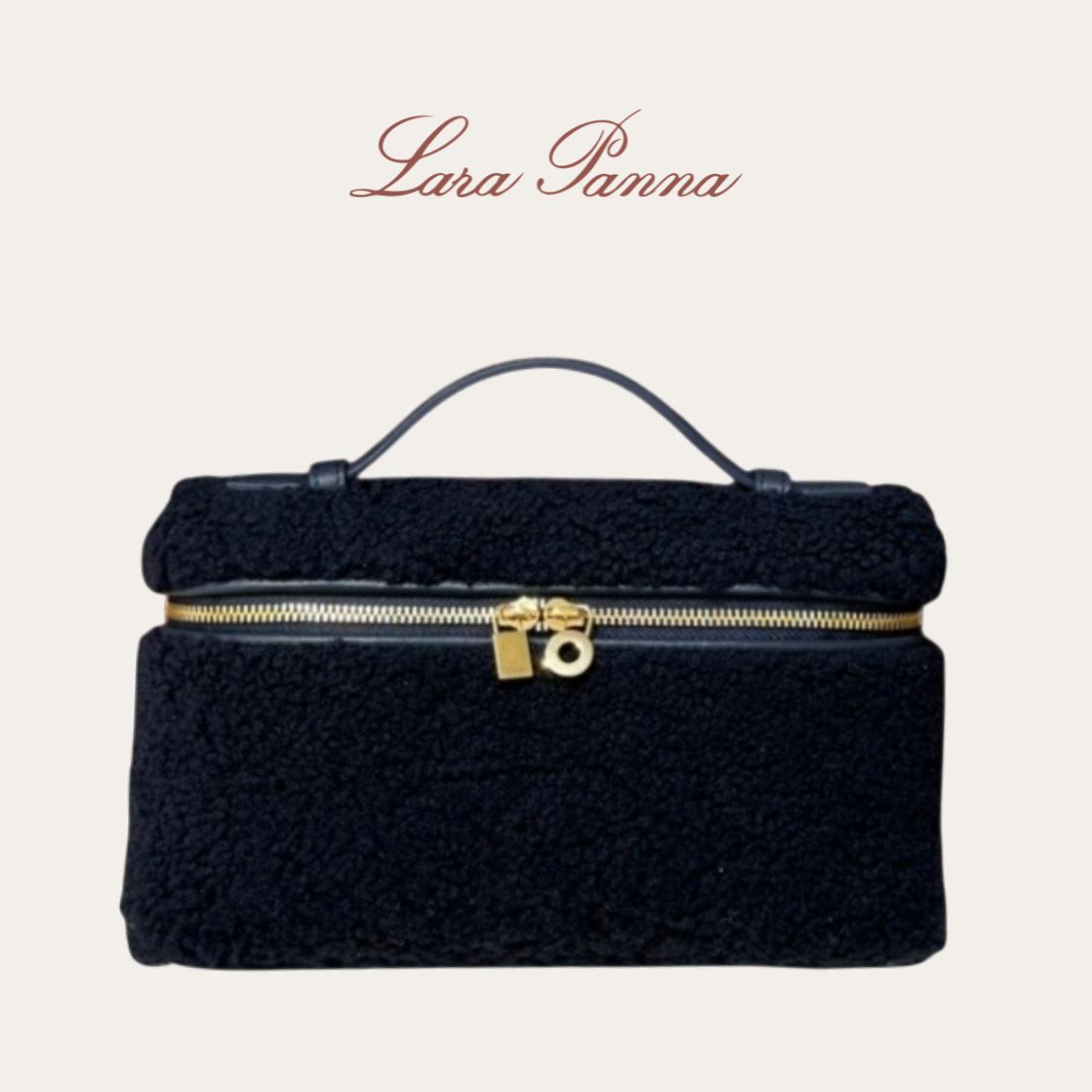 LP进口真皮L19羊绒饭盒包 海军蓝毛毛斜跨包手提女单肩方盒包包