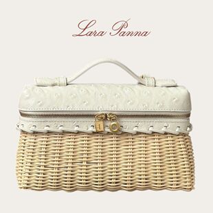 LP顶配同版 真皮L19饭盒包纯竹藤草编织盒子包单肩斜挎手提女包包
