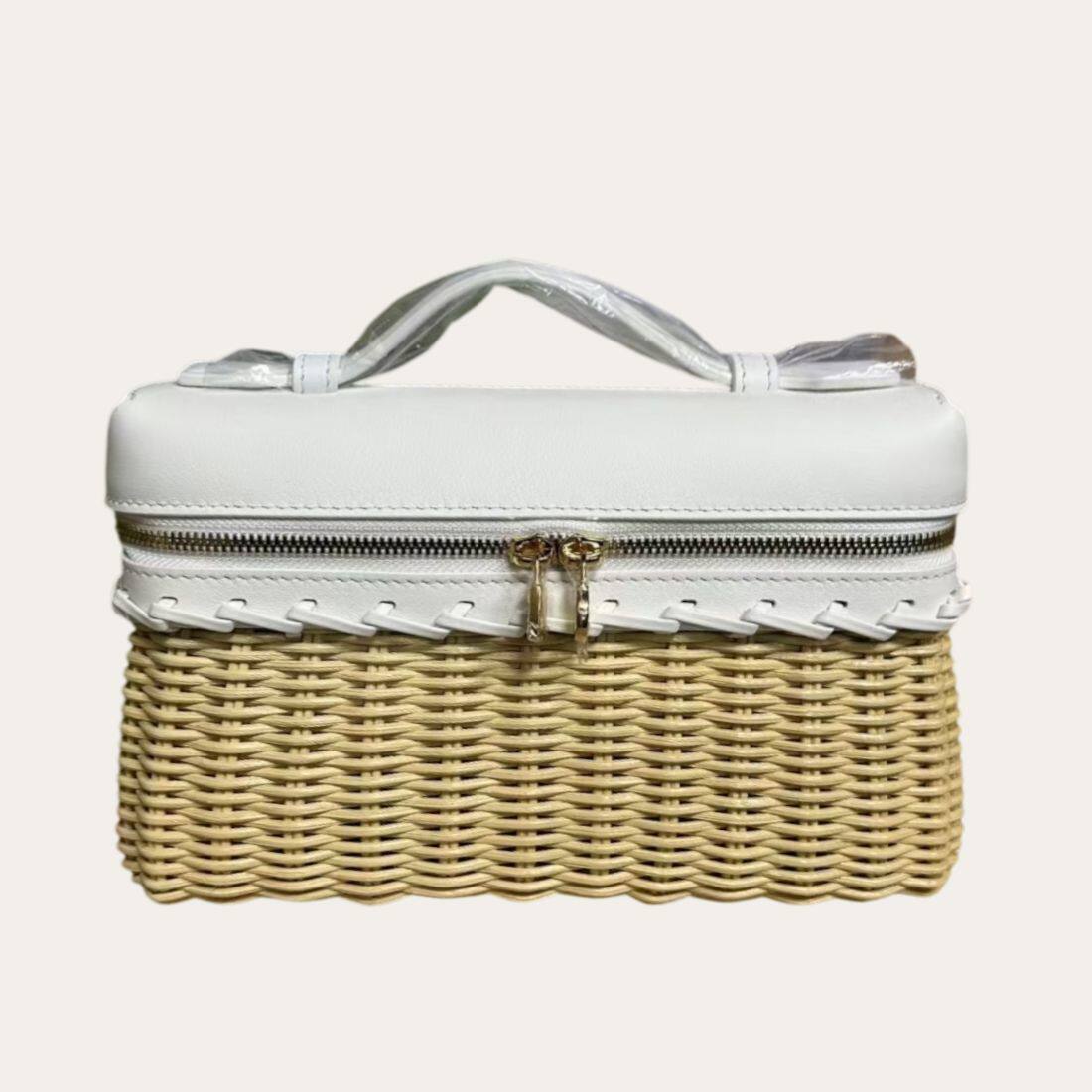 LP顶配同版 真皮L19饭盒包纯竹藤草编织盒子包单肩斜挎手提女包包