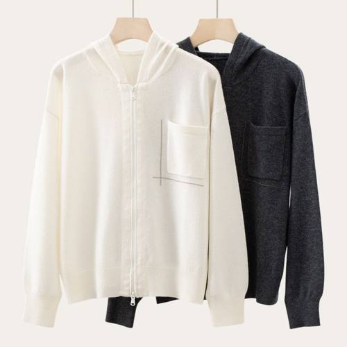 BC同款 柜上2W｜ 秋冬新款羊绒珠链针织连帽拉链开衫休闲上衣女