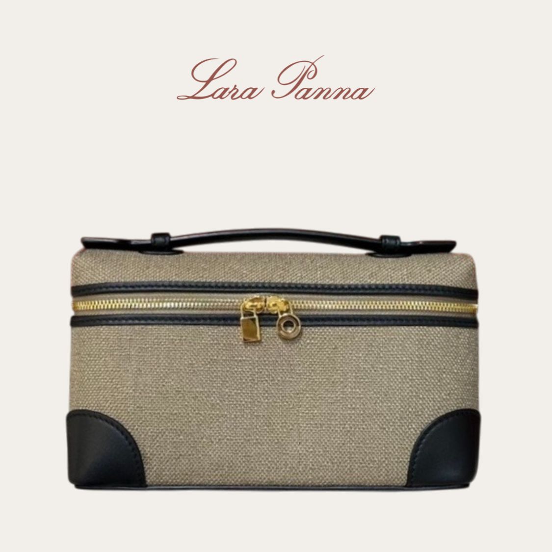 顶版二代LP19帆布亚麻拼真皮饭盒子包Gigi同款单肩斜挎手提女包包