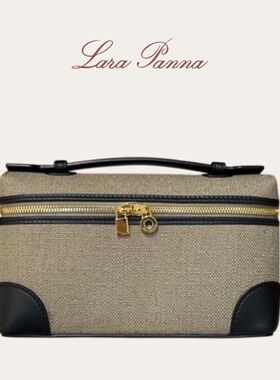 顶版二代LP19帆布亚麻拼真皮饭盒子包Gigi同款单肩斜挎手提女包包