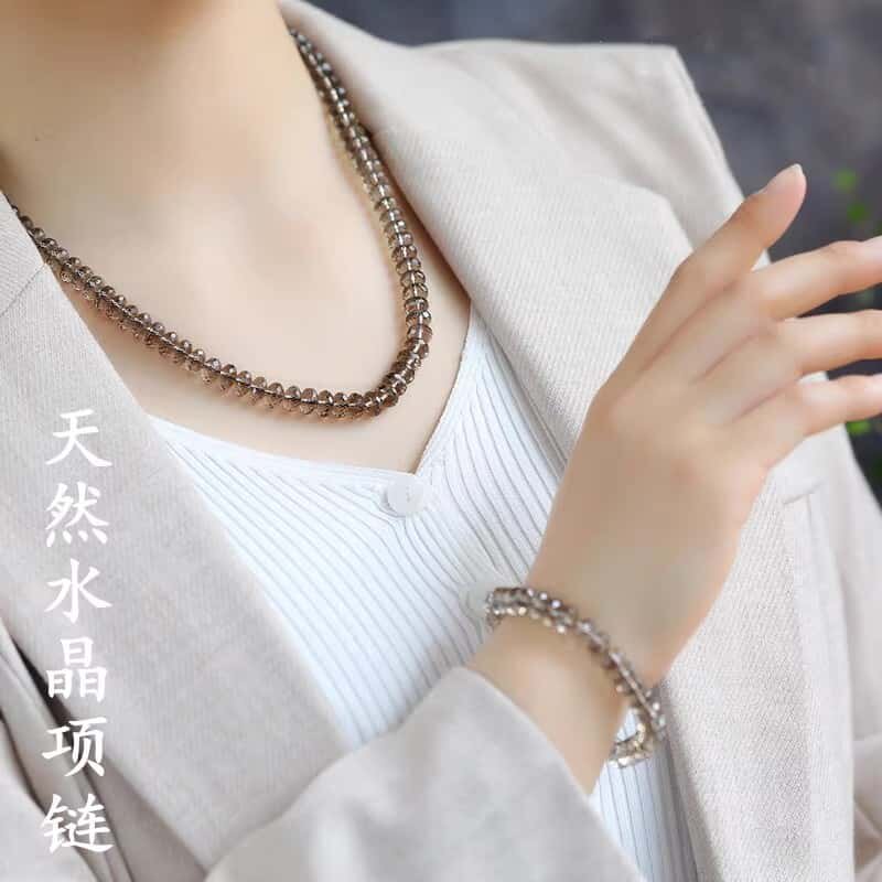 天然茶色灰色黑色烟晶茶水晶项链颈链吊坠手链送女友送妈妈礼品