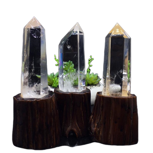 天然白水晶六棱顶梁柱白色透明水晶矿石标本客厅居家摆件礼品原矿