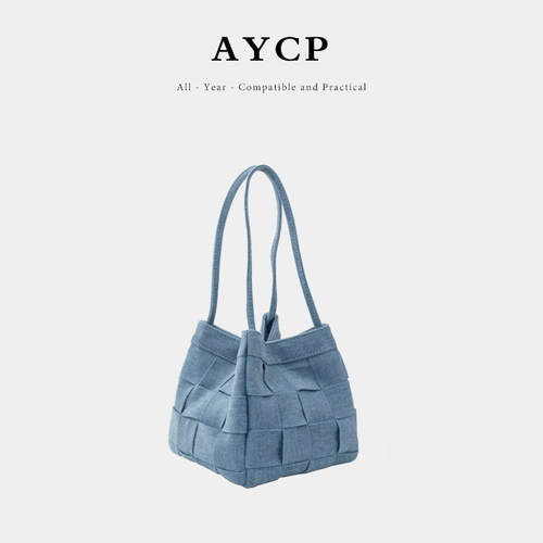 AYCP牛仔编织水桶包女款菜篮子包