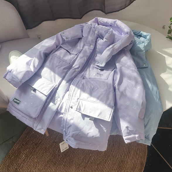 笑笑家 童装上衣 女童加厚连帽羽绒服 易打理中长款保暖