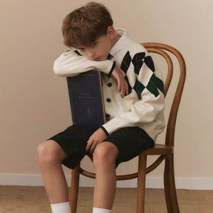 针织外套春秋百搭长袖 笑笑家 男女童英伦风菱格开衫 上衣 毛衣 童装