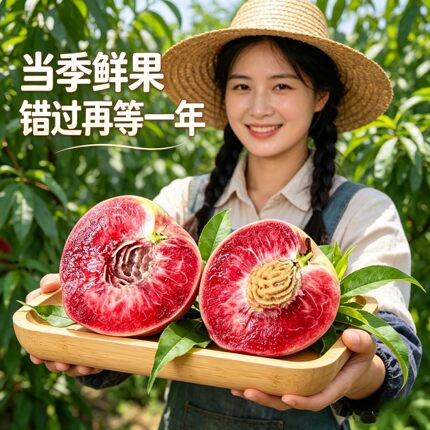 正宗血桃新鲜水果红心脆甜桃子桐柏朱砂红离核胭脂红肉头茬大桃子