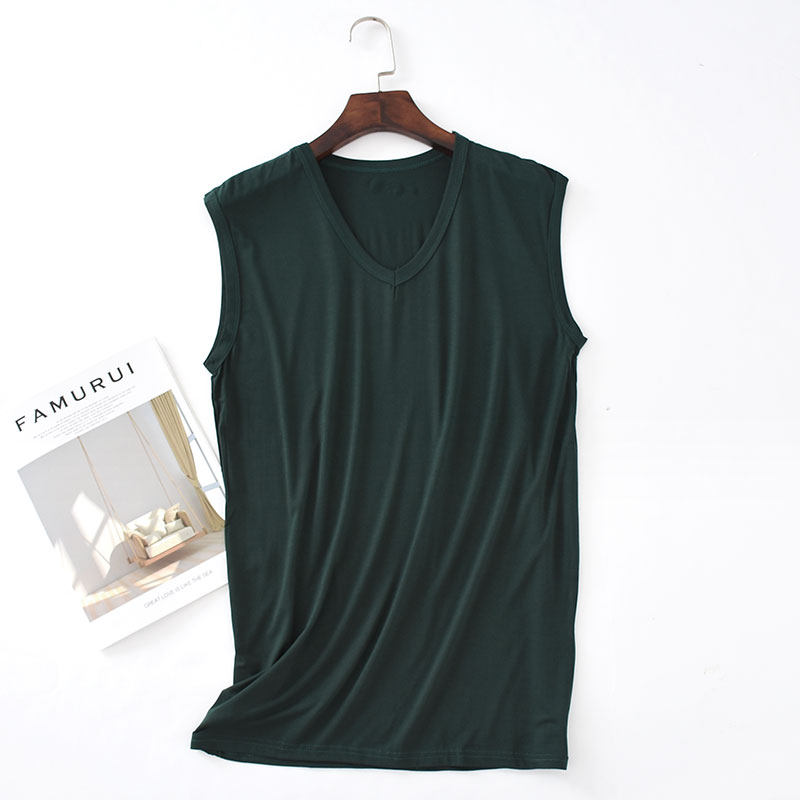 조끼 남자 모달 여름 느슨한 스포츠 피트니스 러닝 캐주얼 라운드 넥 슬리브 니트 솔리드 컬러 민소매 티셔츠