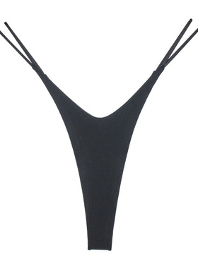 高腰高开叉内裤女纯棉双层比基尼双侧系带性感舒适运动欧美丁字裤