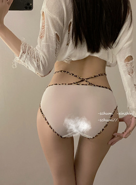 野性恋人*新款性感豹纹内裤女纯欲蕾丝交叉细带透气低腰女三角裤