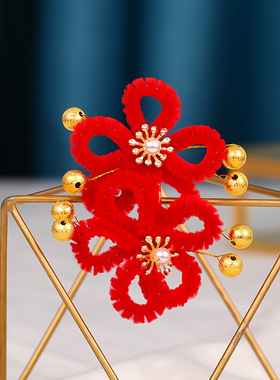 2021新款新娘头花亚马逊跨境 红色花卉中式婚礼造型古风配饰代发