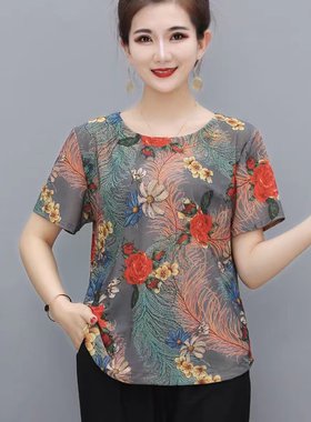 夏季大码圆领薄款妈妈装上衣