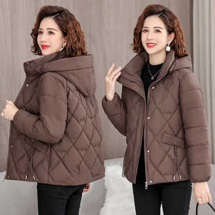 中老年女装 洋气冬季 羽绒棉服短款 外套大码 保暖连帽棉袄 秋冬新款