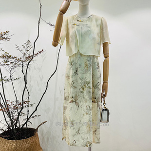 妃萱G02T122女薄莱赛尔天丝吊带外披新中式中国结国风套裙连衣裙