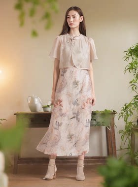 新中式连衣裙中国结套裙