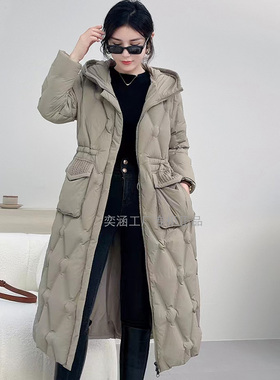 欧路艾米90羽绒服y88512加厚极寒冬女连帽拼编织修身压花长款粉色