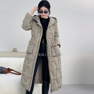 欧路艾米90羽绒服y88512加厚极寒冬女连帽拼编织修身压花长款粉色