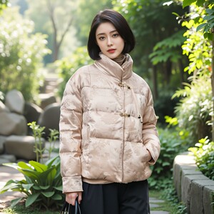 妃萱G05Y957女新冬羽绒服立领新中式提花中国结流苏宽松短款复古