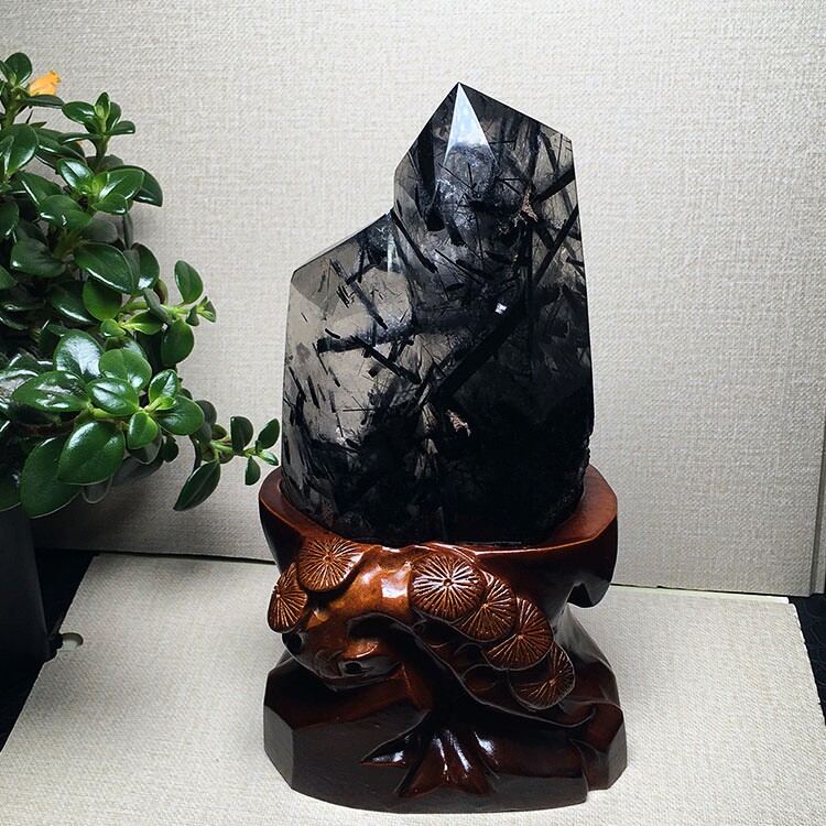 天然黑发晶柱单尖多头大摆件