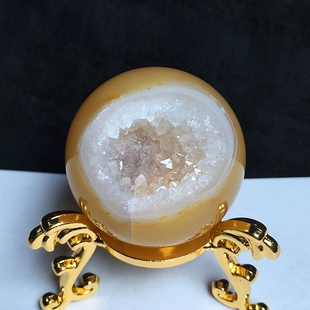 天然玛瑙晶洞开口笑蓝白黄水晶球聚宝盆钱袋子家居桌面装饰品摆件