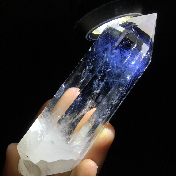 天然蓝针柱原石打磨单尖六棱柱
