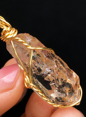 天然红泥水晶权杖吊坠摆件装饰品