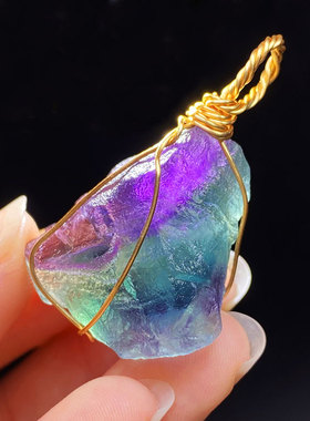 男女萤石天然绕丝原矿原石装饰品