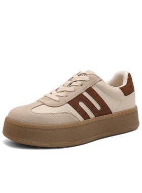 专柜正品百丽2024秋款女板栗复古德训鞋厚底运动休闲板鞋A6N4DCM4