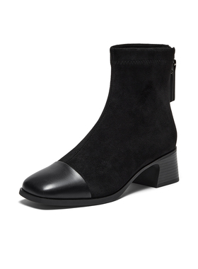 专柜正品拔佳2025冬款女靴时装靴粗跟弹力百搭瘦瘦短筒靴53051DD5