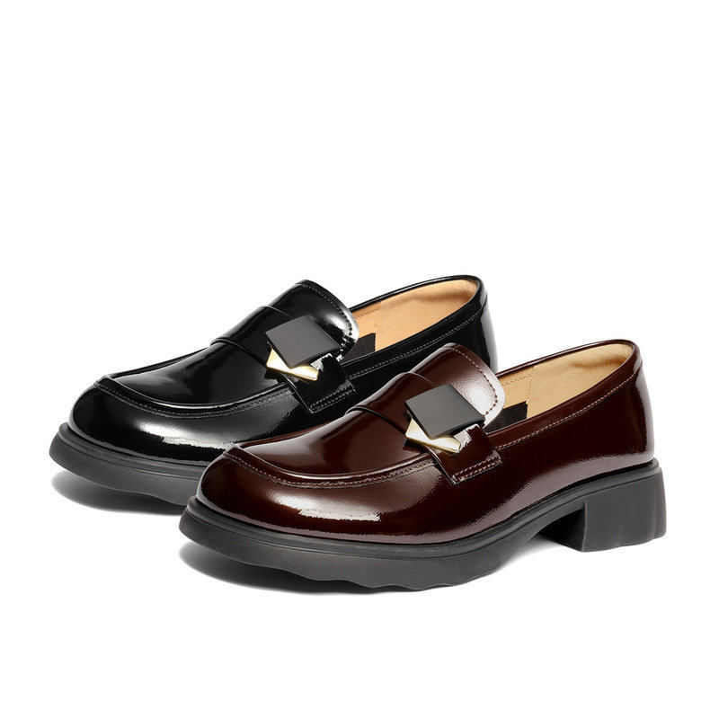 专柜正品森达2026春新款女鞋舒适乐福鞋光面时尚粗跟单鞋XXE01AA6