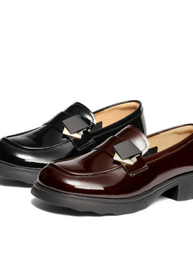 专柜正品森达2026春新款女鞋舒适乐福鞋光面时尚粗跟单鞋XXE01AA6