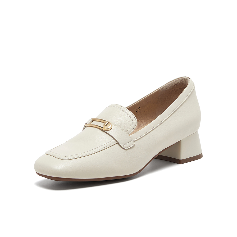 BATA/拔佳粗跟乐福鞋英伦一脚蹬