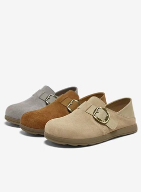 专柜正品百思图2026春款女真皮勃肯鞋懒人一脚蹬休闲单鞋D3986AM6