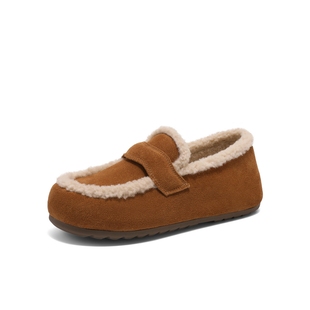 百丽2025春款 保暖加绒休闲鞋 女鞋 乐福棉鞋 D2F1DAM5 毛毛鞋 专柜正品