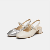 专柜正品 C1629BH5 气质粗跟后空羊皮玛丽珍凉鞋 百思图2025夏款 女鞋