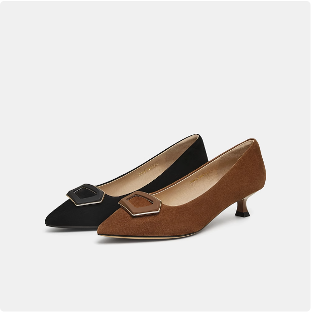 TATA他她女气质羊皮方扣低跟单鞋